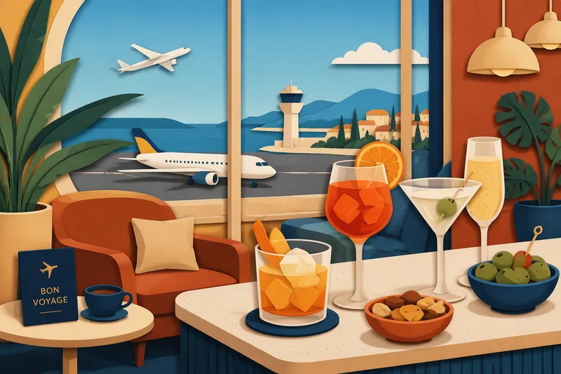 Moderni lentokenttälounge ja juomatarjoilu