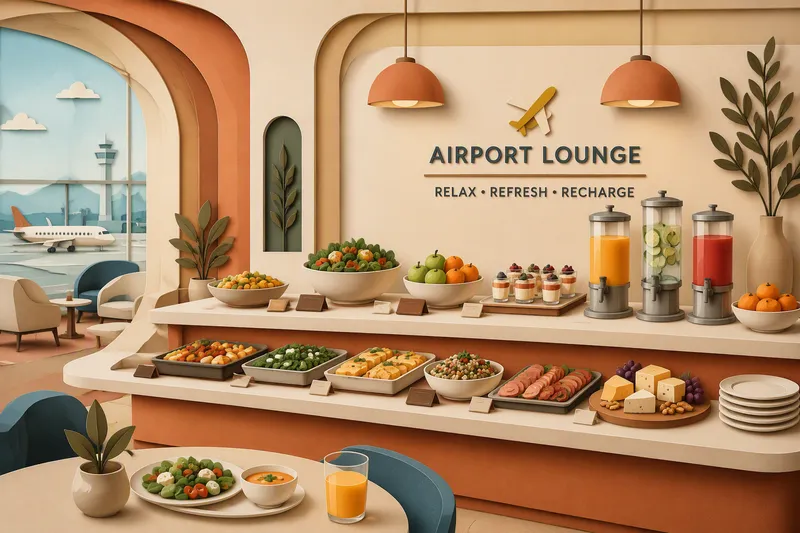 Moderni lentokenttälounge ja buffet-tarjoilupiste