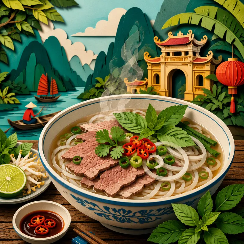 Vietnamilainen pho-keitto kulhossa Vietnamilainen pho-keitto kulhossa